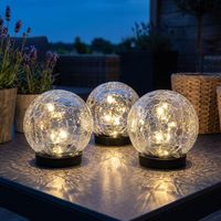 Lampe solaire Lampe solaire Balcon Deko Crackle verre blanc chaud LED D 12 cm 3er Set