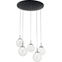 Ariel - Suspension Circulaire Fabas Luce 5 Lumières - Led 35W Dimmable - Rosace Ronde Transparente D.50Cm