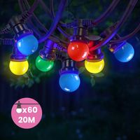Guirlande Guinguette 20M Multicolore IP65 - Guirlande Lumineuse Extérieur 60 Bulbes Multicolore - Guirlande Exterieure Etanche pour Décoration de Jardin. Maison et Façade
