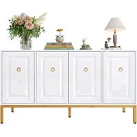 Élégant Buffet 140×80×40cm, Sideboard Moderne Blanc,Meuble de Rangement Brillant avec poignées et Pieds dorés, équipé d'étagères