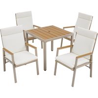 Salon de jardin table et 4 chaises ensemble de table à manger extérieur pour 4 personnes fer galvanisé plateau en composite bois plastique kaki beige