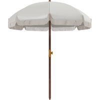 Parasol de plage gris Ø190x210 cm avec franges, 8 baleines et protection anti-UV, idéal plage et jardin