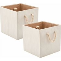 Boîte de Rangement Pliable en Tissu de Coton en Bambou avec Poignées, Panier de Rangement, Caisse de Rangement pour Cuisine, Chambre d’Enfant, Bibliothèque, Étagère – Lot de 2, Beige