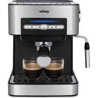 Wëasy KFX32 Maquina de Café Espresso Programable, 850 W, 15 Tazas, Depósito de 1.6 Litros, Presión Bomba 20 bares, Brazo Doble Salida, Vaporizador, Superficie Calienta tazas, Acero Inoxidable, Plata