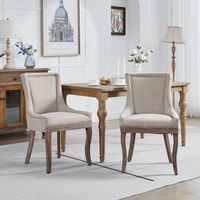 Chaises de salle à manger — Dotées d'assises en tissu épais rembourré et de pieds en bois massif aux tons neutres, rehaussées de rivets couleur bronze — Lot de 2, Beige