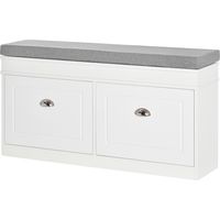 Banc scarpiera salvaspazio bois cuscino 2 cassetti mensola regolabile 8 paires 104x24x55cm blanc