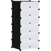 Scarpiera Modulare Salvaspazio con 6 Scatole in Plastica PP e Acciaio, 49x36.5x108 cm, Nero e Trasparente
