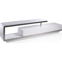 Meuble TV laqué avec façade acier inoxydable - Blanc