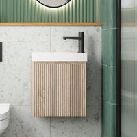 Orbit Linea Cloakroom 1-Drawer Wall Hung Vanity Unit with Basin 400mm Wide - Sonoma Oak