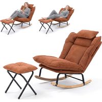 Fabulcozy — Mecedora de pana con reposapiés, silla de lactancia con reposacabezas, respaldo ajustable en 3 posiciones, cojín extraíble con cierre de velcro, base de madera maciza — Sala de estar/Balcó