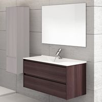 Mueble de baño suspendido Ibiza con lavabo y espejo. Se envía montado 50X39CM fondo reducido Fresno Tea