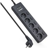 Trywise Multiprise Electrique 5 Prises avec 3 Ports USB, Multiprise Electrique USB avec Interrupteur et Multiprise Parafoudre et Surtension pour Smartphone, Maison, Bureau, 2M, 2500W/10A