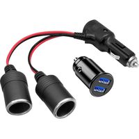auf 2 Zigarettenanzünder-Verlängerungskabel, Zigarettenanzünder-Buchse, Stecker auf Buchse, Splitter-Adapter mit LED-Sicherungsschalter, 15 A, 12 V/24 V, Mini-Dual-USB-Autoladegerät
