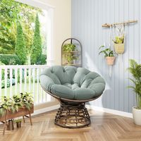 Chaise Papasan ergonomique confortable en rotin, Chaise en rotin intérieure-extérieure pivotante 360°, avec coussin épais souple, Idéale pour salon, chambre à coucher, Cadre marron avec coussin vert c
