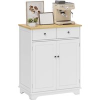 Credenza Bassa con Armadietto 2 Ante, Ripiani Regolabili e 2 Cassetti, Bianco e Legno
