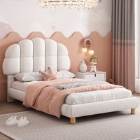 Cama individelal 90x200cm con cabecero semicircular de sherpa, somier de láminas en bois, ideal para enfants y adoloscents, Blanco