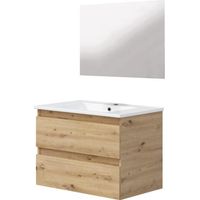 ONDEE ZEN - Meuble salle de bain à suspendre LILA - 60cm - 2 Tiroirs -Bois - Miroir