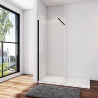 AICA B.120xH.200cm Duschwand +ausziehbar (73-120cm)Schwarz Stabilisator Duschabtrennung Walk in Duschtrennwand 8mm NANO-Glas dusche W12