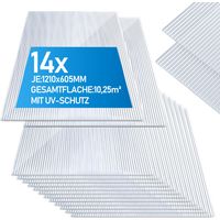 Wolketon 14 lastre in policarbonato alveolare traslucido da 4 mm per serra, 121 x 60,5 cm, superficie 10,25 m², protezione UV