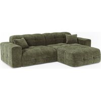 Canapé angle droit 5 places en velours gaufré vert vintage COCOON
