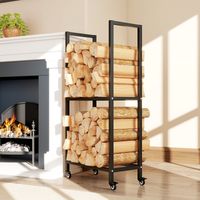 Portalegna da interno/esterno a due livelli, ruote in acciaio rinforzato, 60x30x119 cm, noir