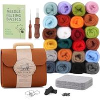 Kit de feutrage à l'aiguille 24 couleurs - Outils de feutrage et sac de rangement, grand assortiment de laine à feutrer, aiguilles et tapis de feutrage pour le bricolage