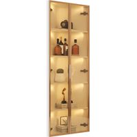 Vitrina Esquinera con 2 Puertas y LED, Vidrio Templado y Marco de Aluminio, Blanco, 62×35×160 cm
