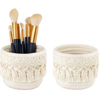 Lot de 2 mini paniers de rangement en macramé pour pinceaux de maquillage - Style bohème - Ivoire