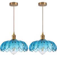 2PCS Plafonnier D'Intérieur Vintage Suspension Luminaire En Verre Lustre Rétro Suspension Moderne Pour Salon, Chambre, Couloir Bleu