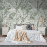 Photo wallpaper Profhome 398851 hot embossed non-woven wallpaper smooth with floral ornaments matt green white 1.59 m x 2.8 m