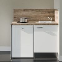 Kochnischen K08L-PT - 120 cm - Laminatplan, spüle Edelstahl, - Weiße Front - Laminatplatte aus Holz - Kredenzen ja + Haushaltsgeräte weiß