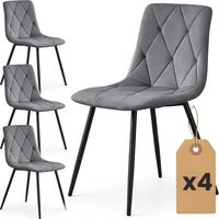 Set di 4 Sedie in velluto trapuntate MILO Grafite Scuro gambe nere