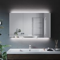 ELEGANT 3 Door Bathroom Mirror Cabinet with Shaver Socket + Demister Pad + 3 Lighting Modes 1000 x 600MM Dimmable LED Illumiated Stainless Steel Cupboard