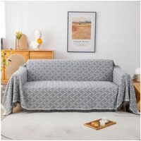Jeté de canapé 180 x 230 cm – Tissage jacquard 3D gris et blanc – Avec pompons décoratifs – Lavable en machine à 30 °C