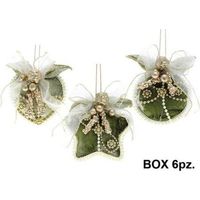 6 ornamenti natalizi assortiti per albero natale - colore verde/oro - decorazioni addobbi