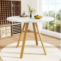 Table à manger ronde MDF blanc effet marbre et métal doré 80x80x75 cm