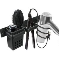 Sèche-Cheveux Salle De Bain Rangement Porte Accessoires Support Organisateur Ensemble Et Lisseur Accessoire Mural Professionnel En Aluminium Pour,D'étagère Avec Trous Pour Argenté Noir