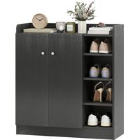 Armoire chaussures noire 83x30x90 cm – 12 paires, 4 compartiments ouverts, placard double porte