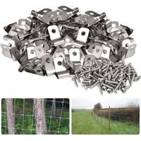 Pack of 100 fence clamps, stainless steel wire clamps, cable clamps, wire cage clamps, fastening clamps for agricultural fences, 304