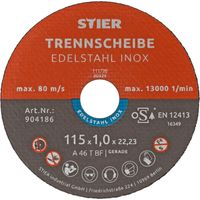 STIER Trennscheibe für Edelstahl/INOX, Metall, Stahl, Ø Flexscheibe: 115 x 1,0 x 22,23 mm, gerade, Set mit 25 Stück, für Winkelschleifer