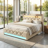 Audreamy Lancaster Ottoman Bed Beige Linen Double 135 × 190 cm