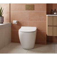 Giorgy – Cuvette WC au sol Rimless blanc brillant – Design arrondi fil mural – Abattant Soft-Close – Système sans bride pour hygiène avancée