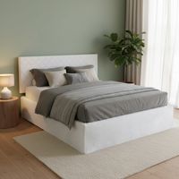 Dmora - Cama matrimonial Dbenass, Juego de cabecero en ecopiel con base ortopédica y cenefa, 100% Made in Italy, adecuado para colchón de 160x190 cm, Blanco