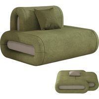 Poltrona pouf con schienale moderna, velluto verde oliva, pouf poggiapiedi, per adulti e bambini