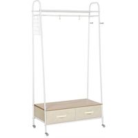 Perchero Metálico con Ruedas Colgador para Ropa con Riel Estantes Cajones para Organizar Ropa Bolsos 99x47x185cm