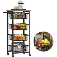 Four Basket Mobile Kitchen Island, with Brakes - Oak/Black