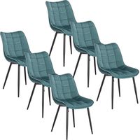 WOLTU 6 x Esszimmerstühle 6er Set Esszimmerstuhl Küchenstuhl Polsterstuhl Design Stuhl mit Rückenlehne, mit Sitzfläche aus Samt, Gestell aus Metall, Türkis