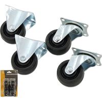 Toolzone 4pc Swivel & Fixed Castor Wheels Trolley Furniture Rubber 40mm