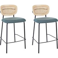 Set di 2 sedie da bar moderne Sgabelli con schienale in rattan a treccia viennese Seduta in poliestere senza braccioli Blu Gambe nere Mayetta