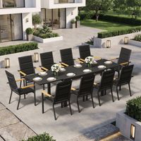 Ensemble Table Chaise Jardin 10 personnes,Table Jardin Chaise en Aluminium,10 Chaises Jardin Accoudoirs Imitation Bois et 1 Table Jardin Extensible(130/260cm),Imperméable,Antirouille,Tout Temps,Gris
